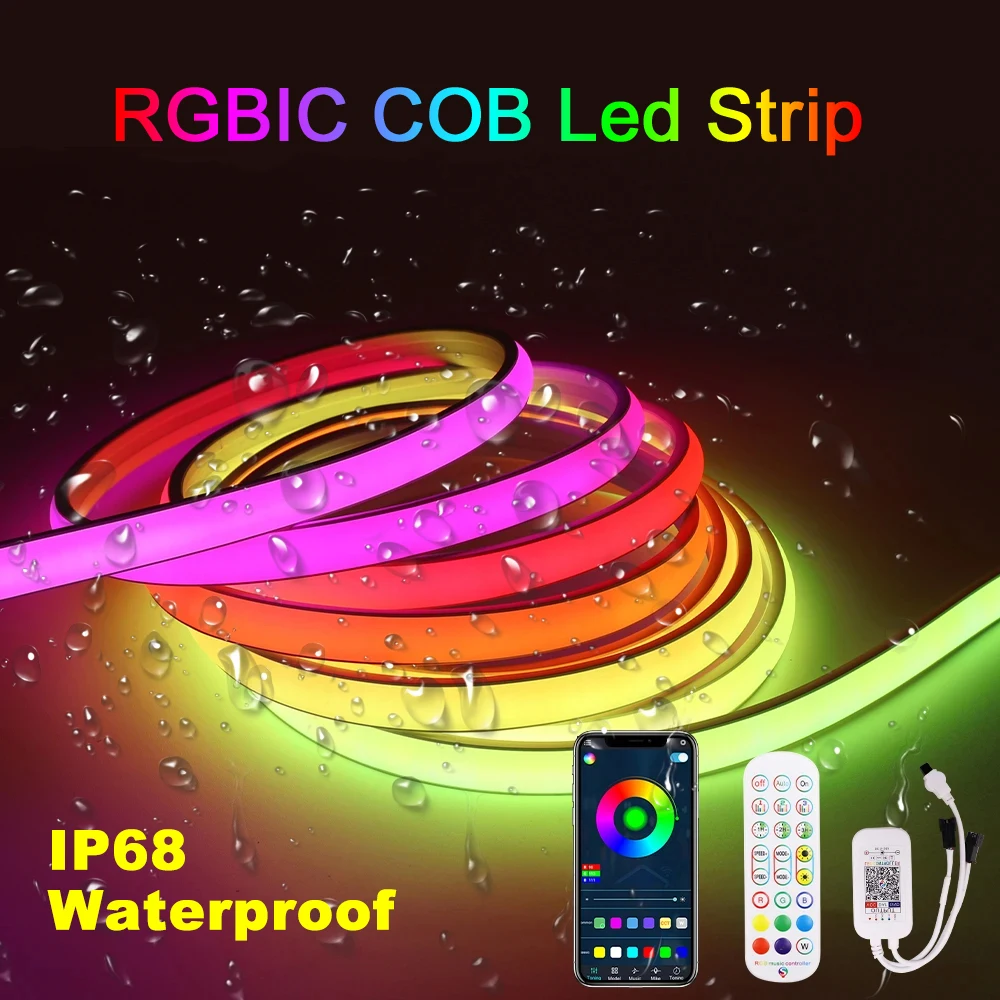 Waterproof Addressable RGB LED Strip Light Dream Color 24V COB Led Strip Dimmable Neon LED Strip RGBIC Running Strip Light Decor