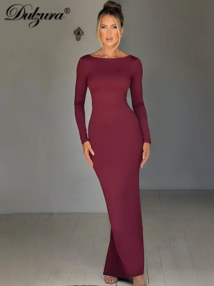 Dulzura Solid Backless increspato 2023 autunno inverno Maxi vestito da donna abbigliamento Sexy elegante Body-Shaping festa di sera di compleanno