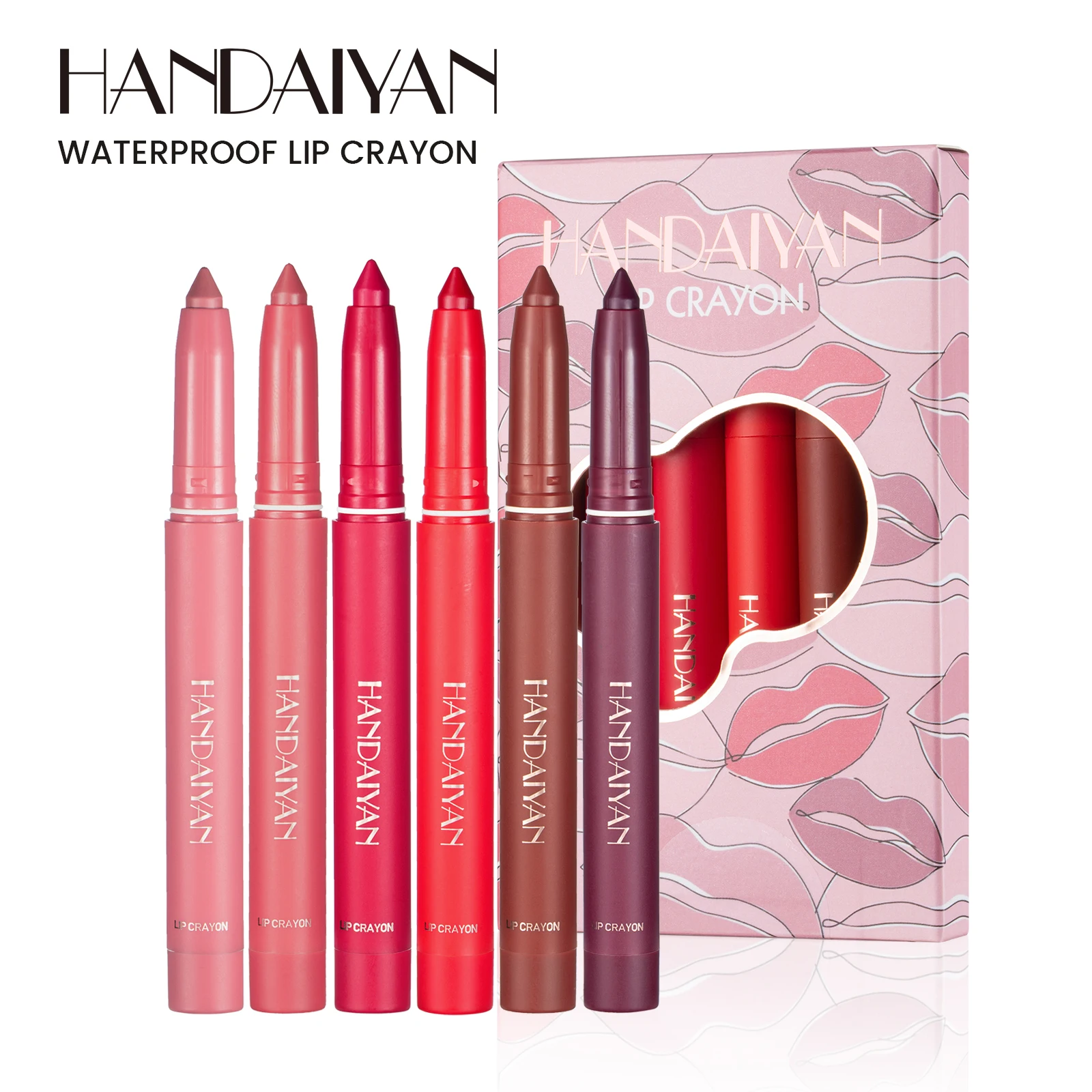 HANDAIYAN 6-color lipliner set, rotatable, peelable, dual-use, color resistant lipstick pen