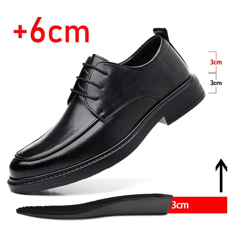 men's inner height increasing formal shoes genuine leather fashion dress shoes men's business wedding solid color lace-up shoes