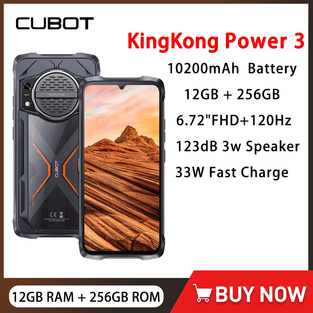 Cubot KingKong Power 3 Rugged Smartphone 12GB 256GB 10200mAh 100MP Helio G99 6.72Inch Screen 123dB Speaker Cell Phone Android 14