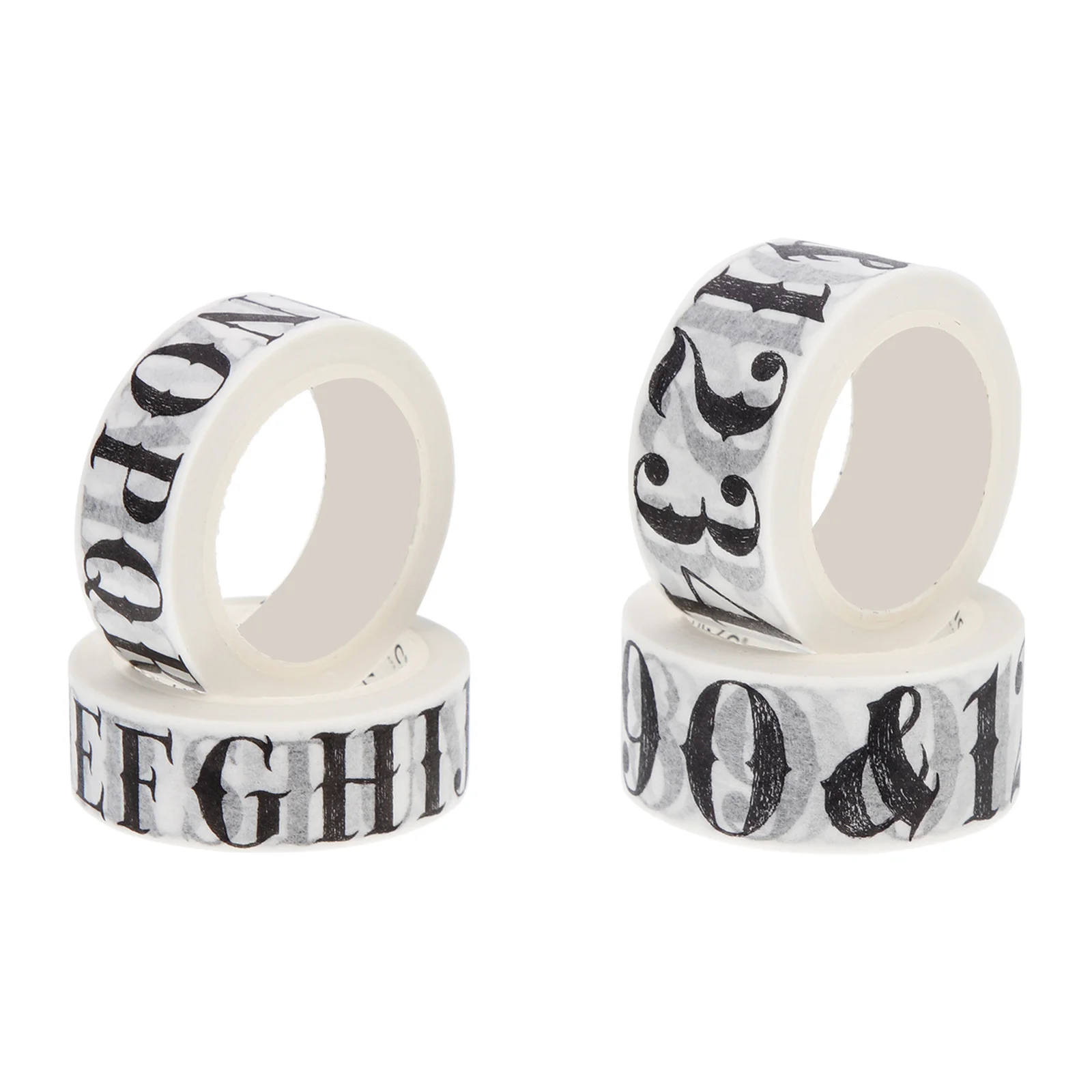 مجموعة ملصقات شريط واشي مكونة من 4 لفات، شريط ورقي لطيف بنمط الأبجدية والأرقام لكتاب تلوين مخطط الديكور بنفسك