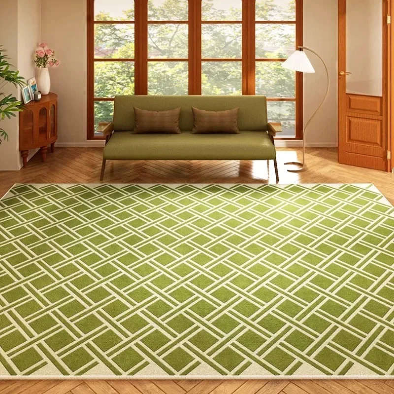 Modern Green Living Room Large Area Carpet Minimalist Geometric Bedroom Rug Retro Removable Mat Anti-slip Machine Washable Rugs