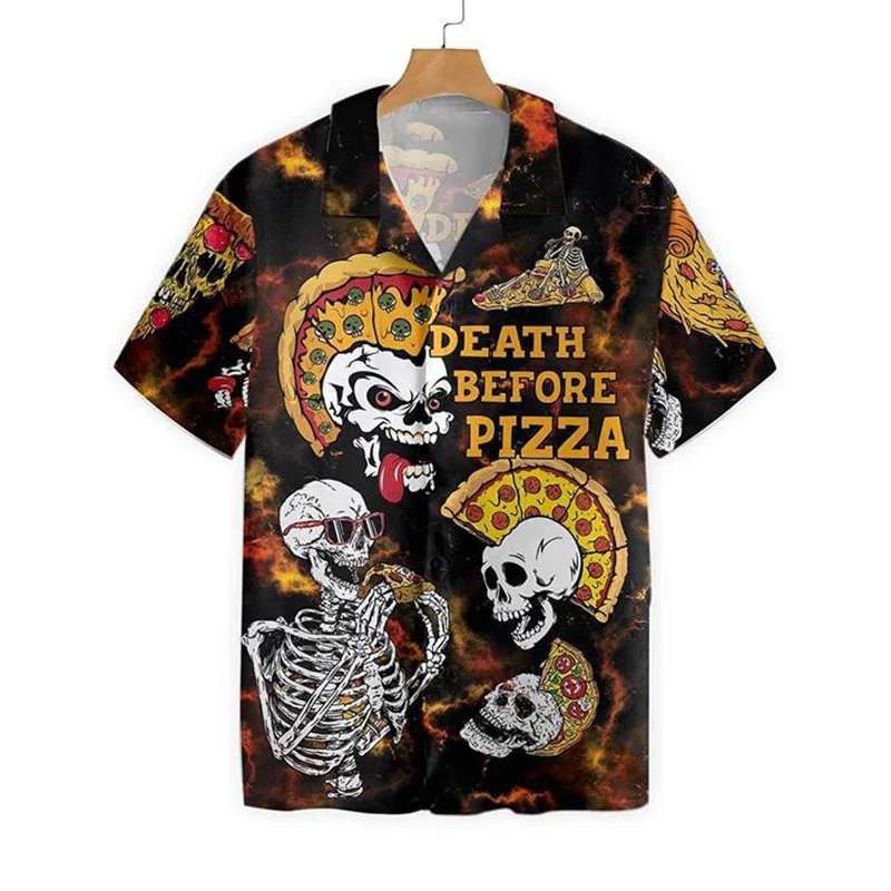 Funny Pizza 3D Print Hawaiian Shirt Cartoon Cat Food Graphic Lapel Shirt Street Loose Short Sleeves Unisex Shirts Diy Custom Top