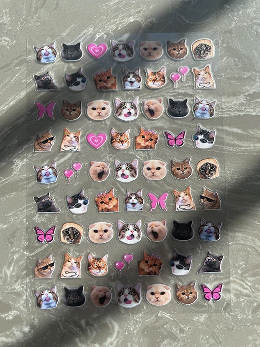 PVC Mini Kawaii Katzen-Herz-Schleifenmuster Poster-Aufkleber für Nagelkunst, DIY, Wasserflaschen, Boxen, Spiegel, Laptop, Schreibtisch, Freundes-Spiele und Requisiten