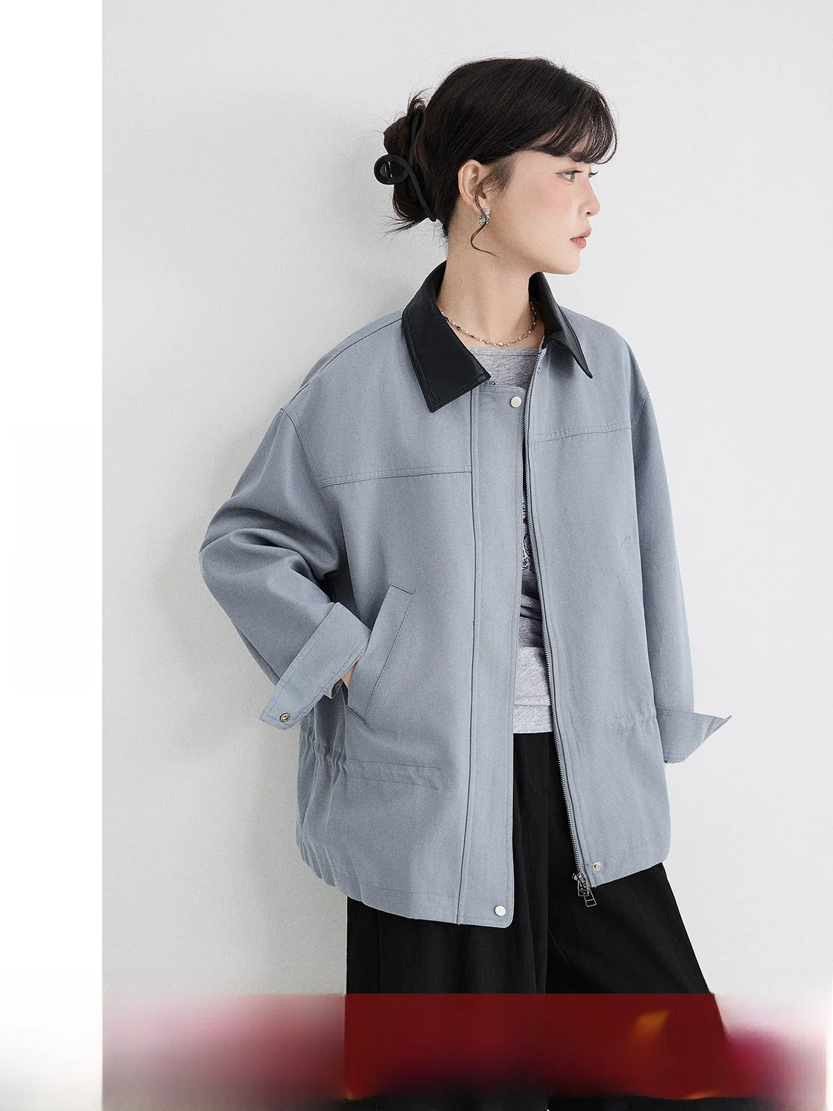 

Casual Collar Women's Jacket 2026 New Spring Season High-End Patchwork Loose Casual Top Women's Fashion Short Outerwear