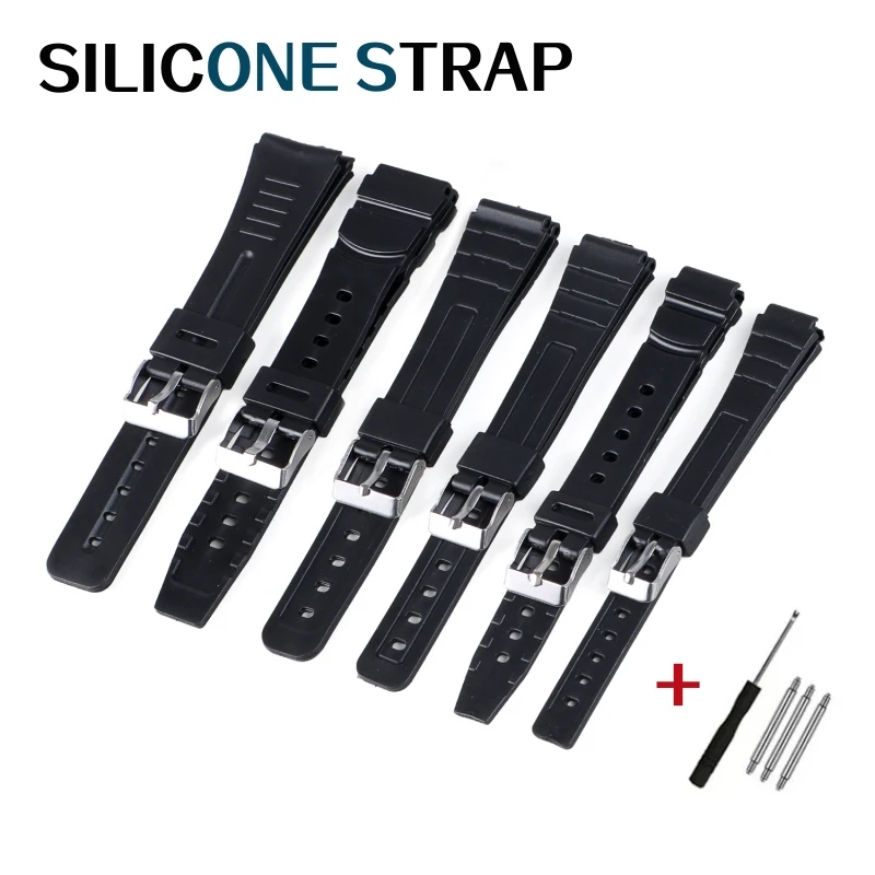 Silicone Watch Strap 12mm 14mm 16mm 18mm 20mm 22mm For Men And Women Students Electronic Watch Black Sports Rubber Watchband