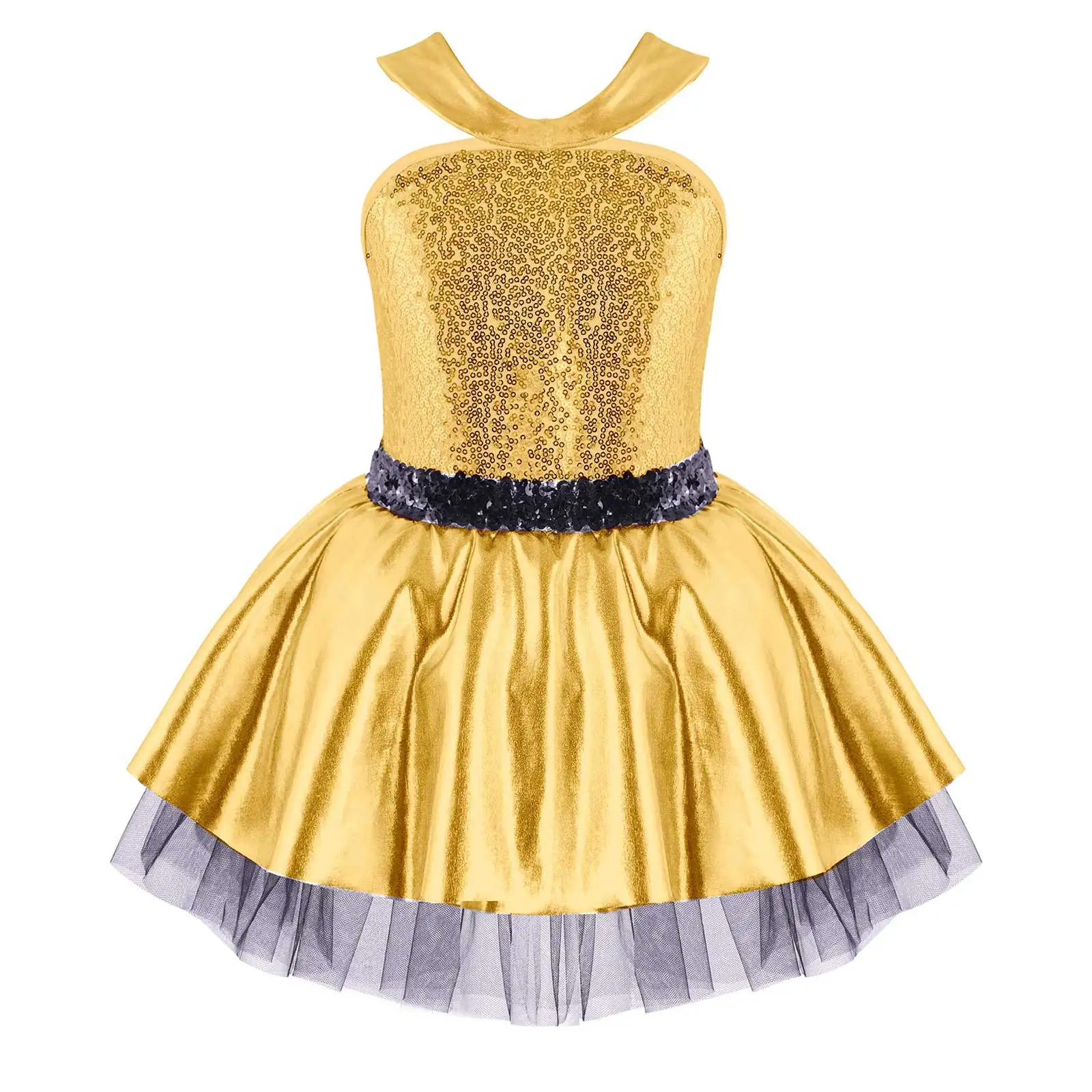 Pailletten Ballet Turnpakje Gymnastiek Jurk Kid Meisjes Shiny Bronzing Mesh Tulle Moderne Jazz Dansen Kostuum Ballerina Tutu Dancewear