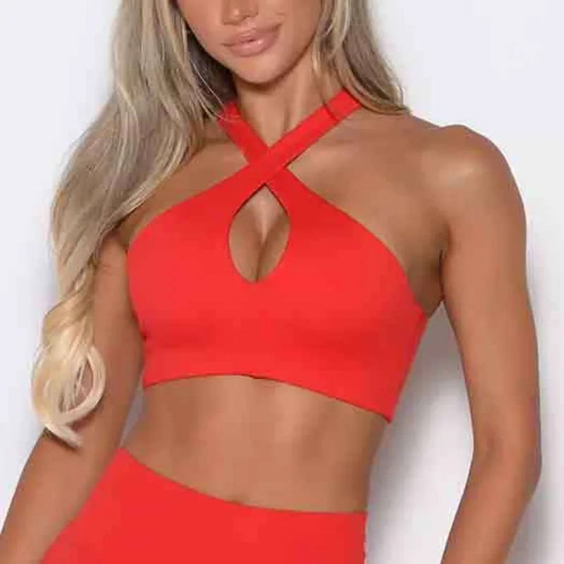 Sports Bra for Outdoor Running, Fitness Vest, Sexy Hanging Neck Cross, High-end Top
