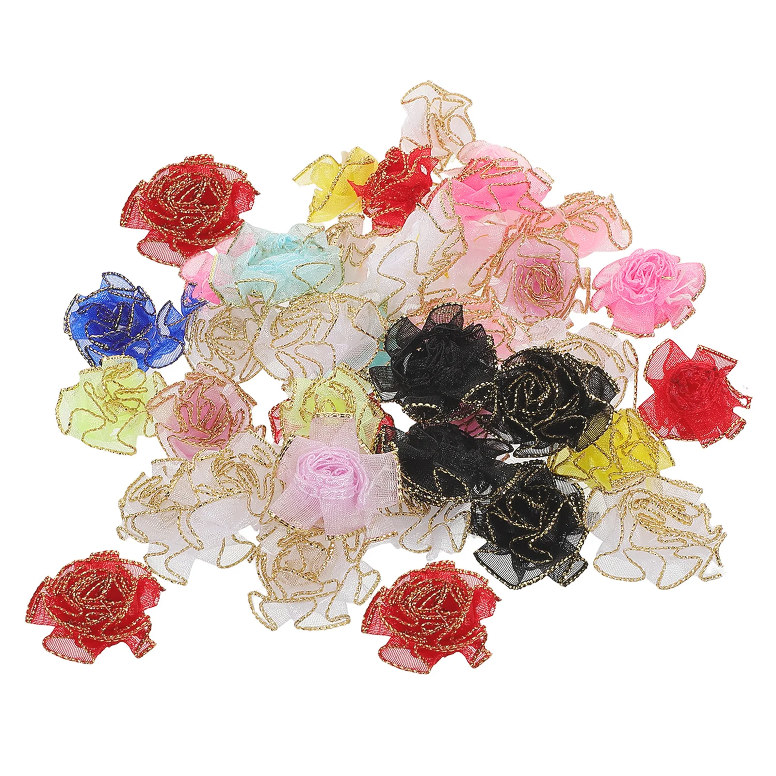 

150Pcs Small Fake Flowers for Crafts Mesh Carnation Flower Applique Sew-on Decorative Floral Embellishment for Dresses Hats
