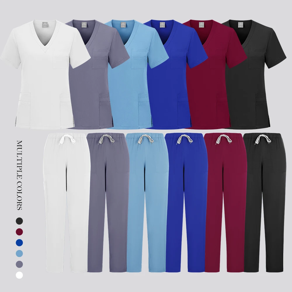 جديد زي ممرضة المرأة جيوب عادية أعلى السراويل المستقيمة مجموعة الصيدلة الملابس الطبية مستشفى طبيب التمريض الزي الجراحي