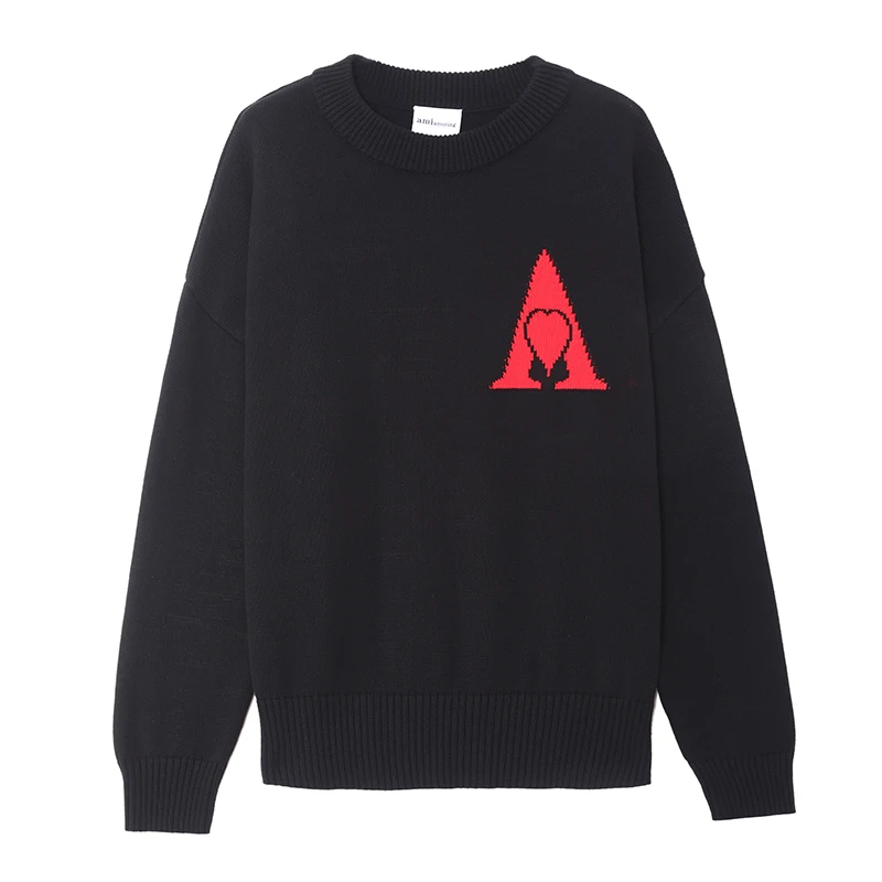 100% 순수 코튼 하이 엔드 디자이너 브랜드 love A 자수 남성 니트 스웨터 카디건 가을 캐주얼 홈 재킷 AMI AMORING