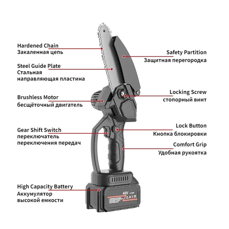 Imagem -03 - Portátil Mini Chainsaw sem Fio com Bateria Grande Handheld Electric Power Chain Saw para Árvore Aparar Tempo de Uso Longo 6