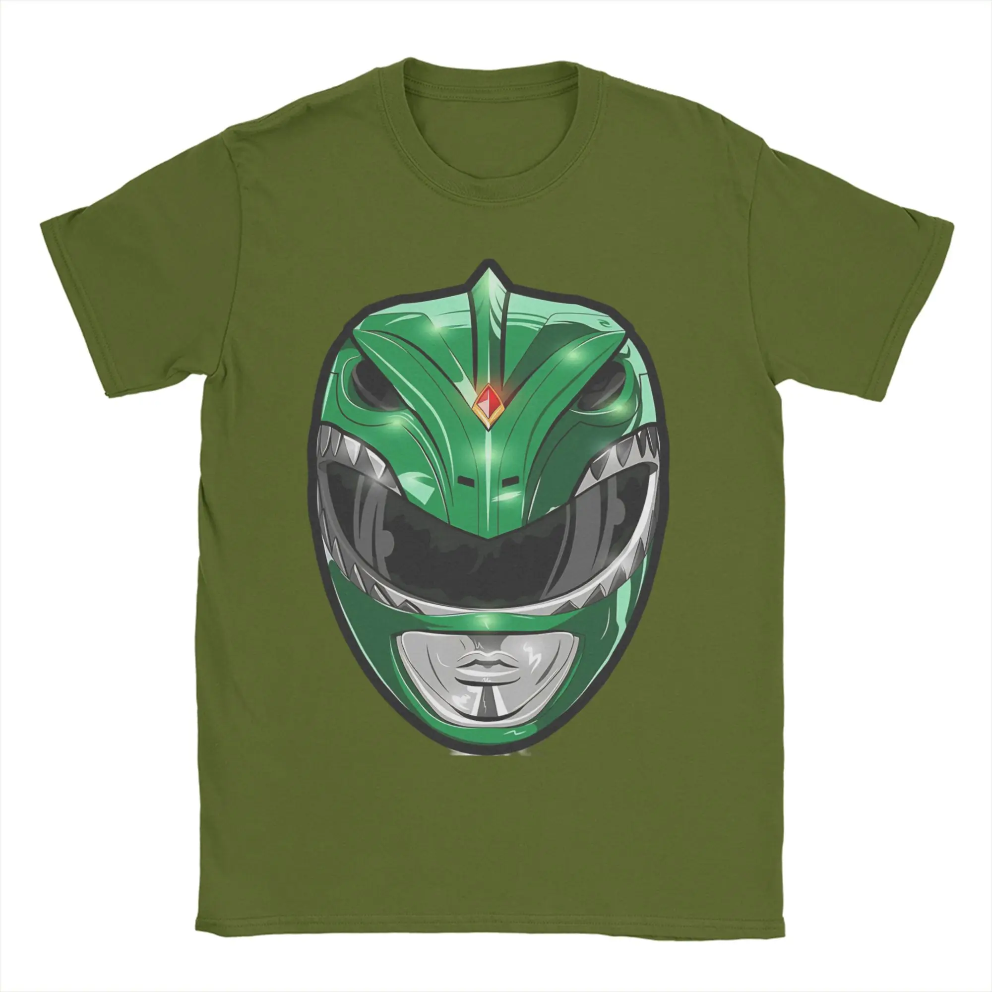 Green helmet Power Rangers  T Shirt Men Women's Pure Cotton Fashion T-Shirts Crewneck  Tees Short Sleeve Clothing Plus Size