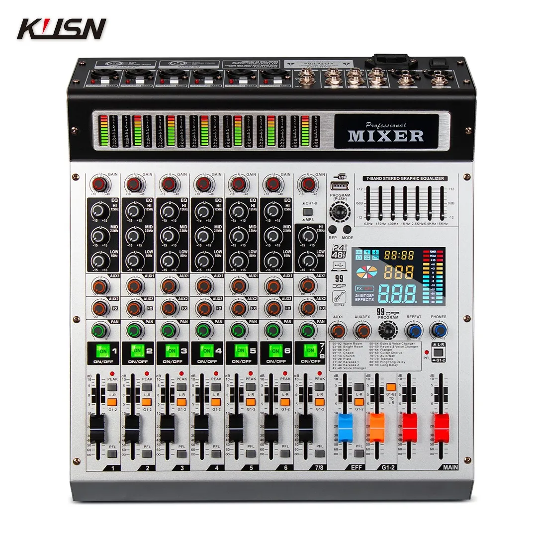 8 Channel 99 DSP Digital Mixer Professional Audio Mixing Console Mini Sound Mixer Soundcraft Console with Bluetooth MP3 USB