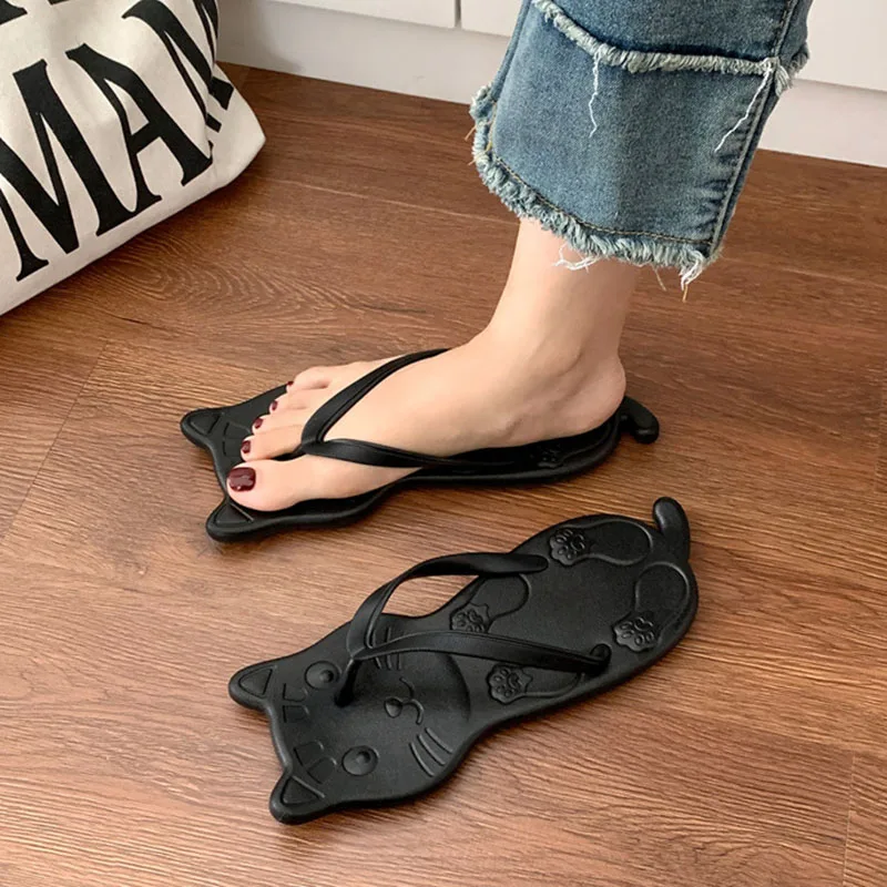 Cute Cat Soles Sandals Slippers Summer Women Flip Flops Comfortable Outdoor Leisure Beach Sandals Non-slip Indoor Home Slippers