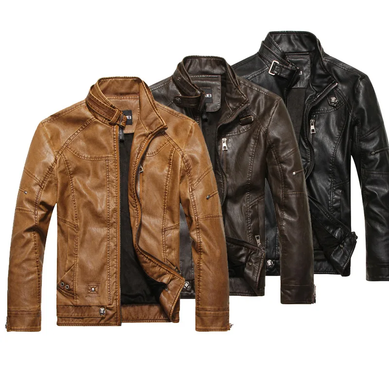 

Autumn Men's European and American Retro Fashion Standing Collar Leather Jacket