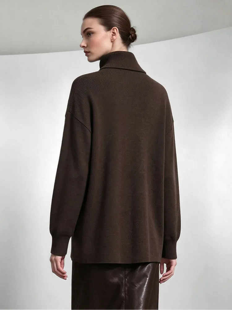 AMII Elegant Pullover Women's Sweater 2026 Winter New Loose Turtleneck Sweater Women's Drop Shoulder Sleeve Midi Top 12654042