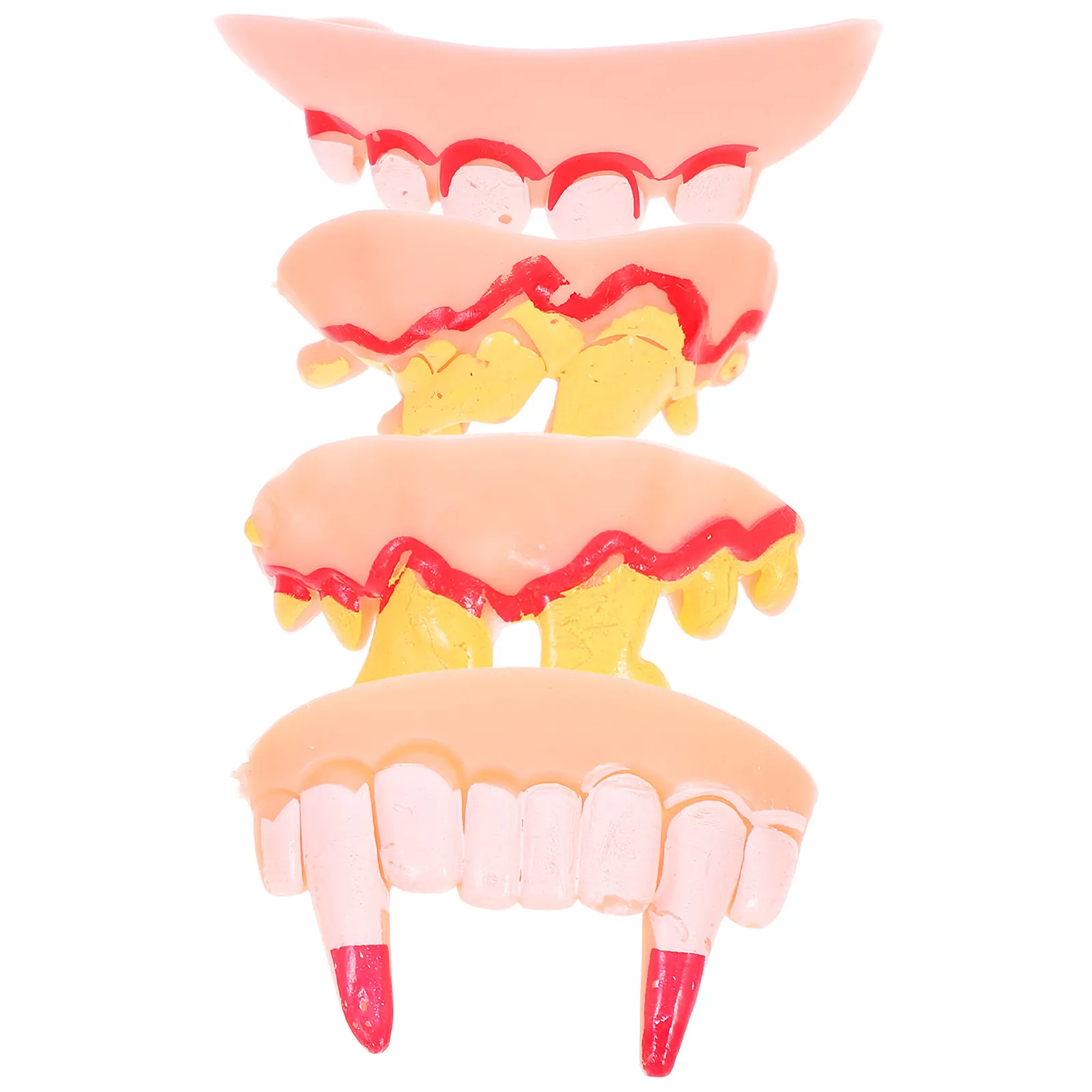 

4Pcs Fake Teeth Halloween Cosplay Scary Rubber Dentures Party Props Decorative Ugly Funny Costume Horror Prank Fake Teeth