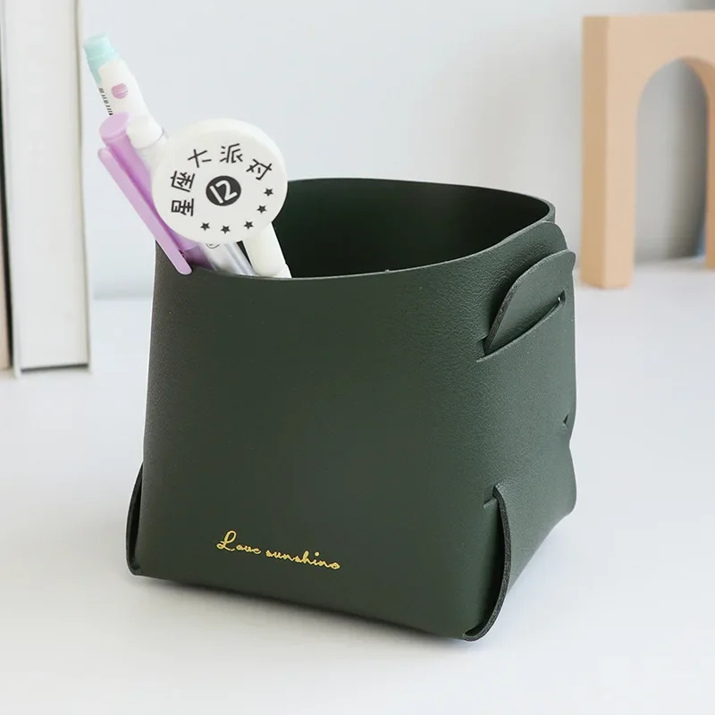 1pc borsa portaoggetti in pelle nordica PU custodia per pennelli per trucco da tavolo portapenne scatola portaoggetti portatile pieghevole creativa