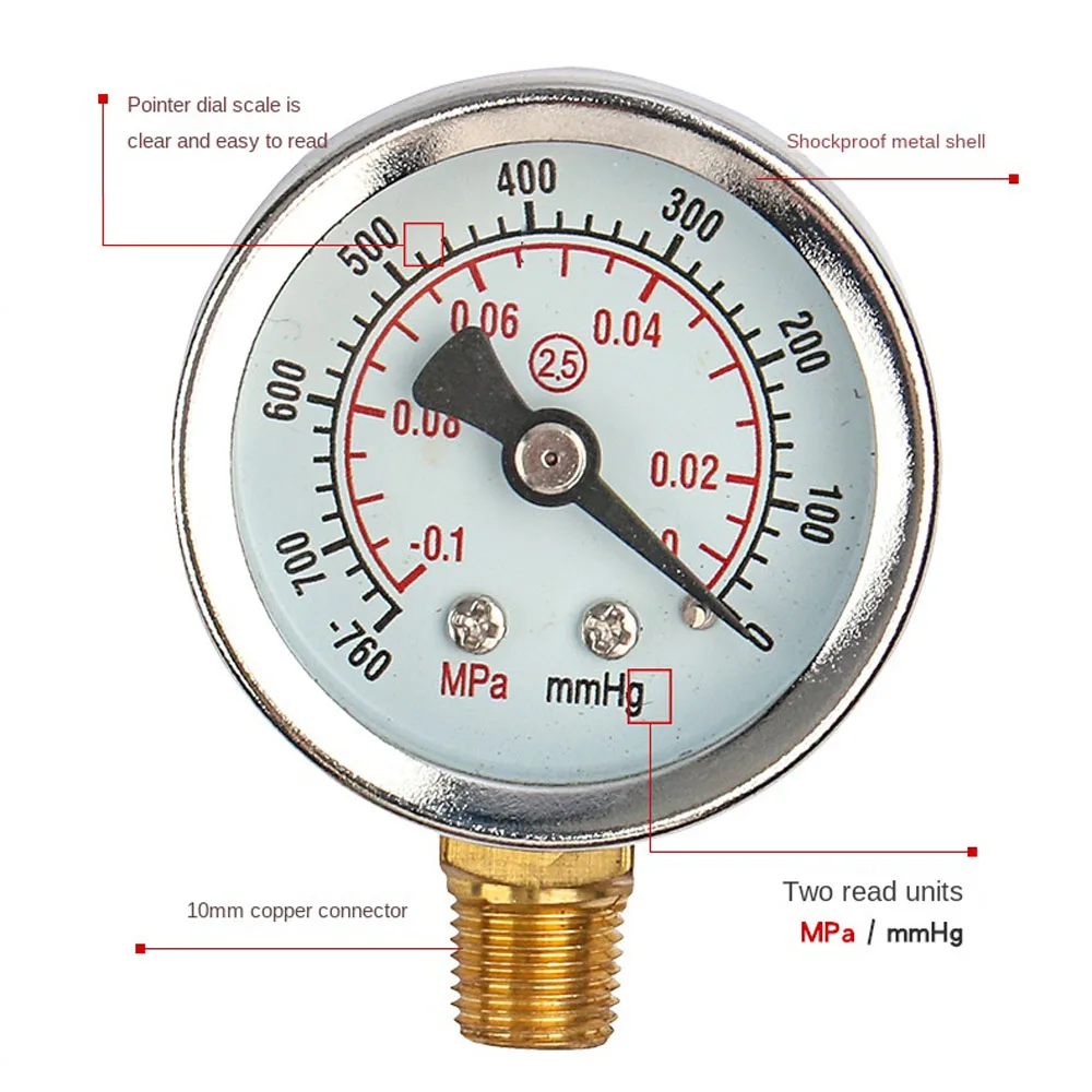 1/8 Inch Threaded Interface Vacuum Gauge Vacuum Manometer Pressure Meter for Air Pump Oil Water Separator Filter Pneumatic Tools