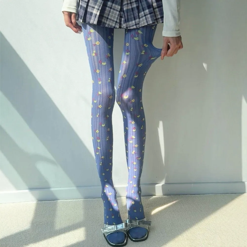 Fashionable Jacquard Knitted Stockings High-elastic Skinny Fit Foral Tights Soft Comfortable Vertical Stripe Pantyhose