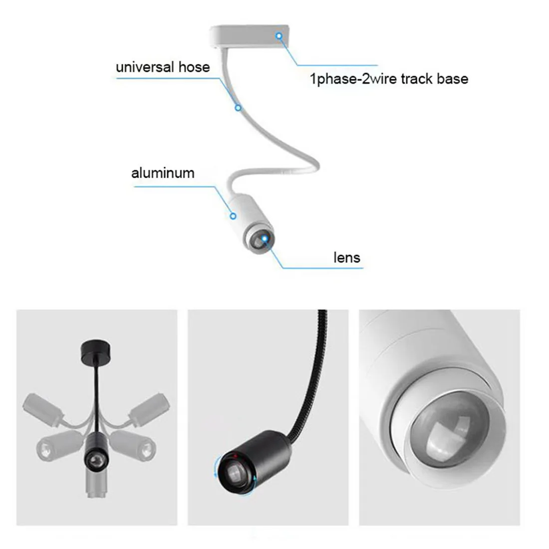 Track Light, zoomable gooseneck Adjustable Beam Angle Rail lamp, Clothing Shoes Shop Zoom Exhibition Gallery ceiling wall Lamp