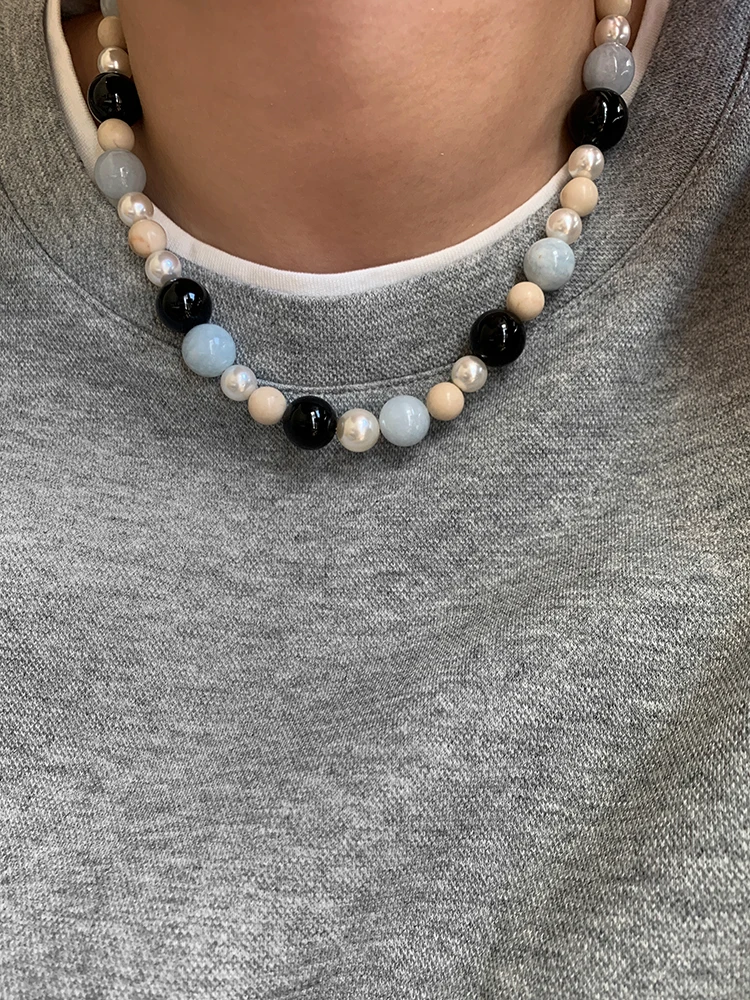 Französische Halskette mit Natursteinperlen im Retro-Stil, übertriebene Schlüsselbeinkette für Damen im Jahr 2025, luxuriöses Schmuckzubehör – Detail 8