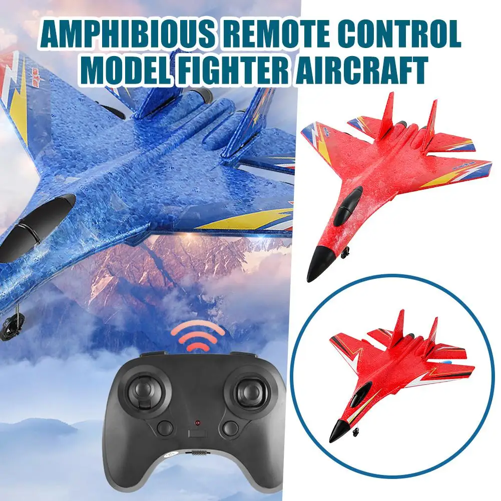 Amphibious 2.4g Remote Control Aircraft Model With Birthday Waterpr Shatterproof Fighter Boy Light Led Toy Christmas Y3a0