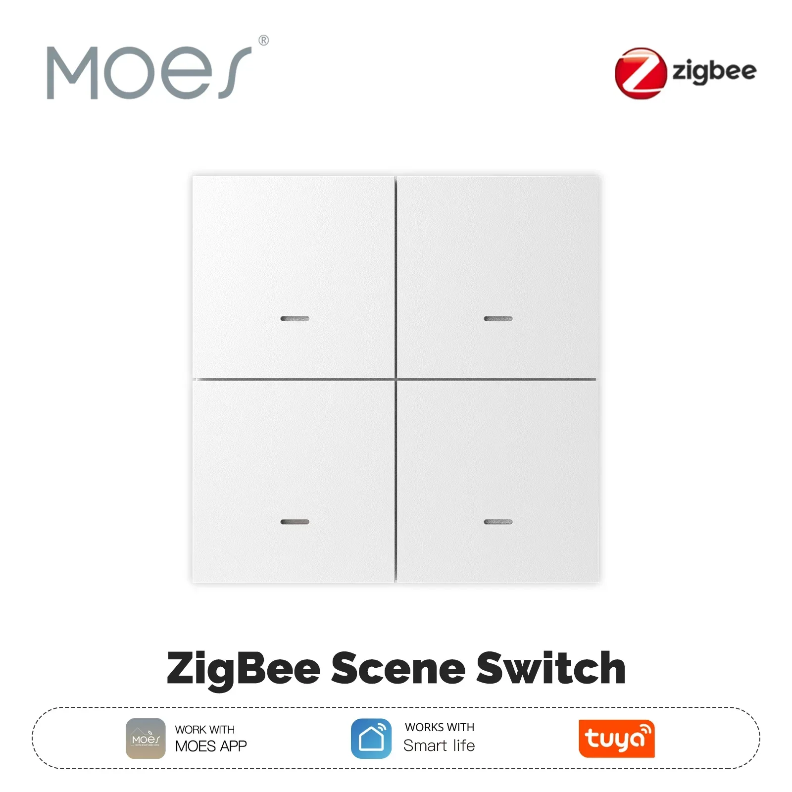 MOES ZigBee Szenenschalter, 4-fach, kabellos, 12 Drucktasten, Tuya-Controller, Automatisierungsszenario, batteriebetrieben, funktioniert mit Smart Life