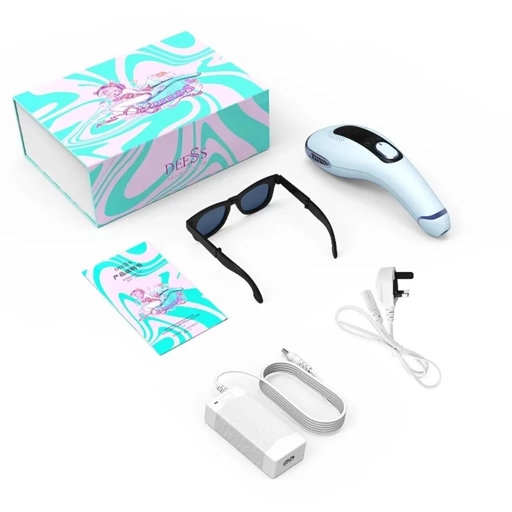 DEESS-Ice Cooling IPL Laser Depilação Dispositivo, Uso doméstico, 2 em 1 dispositivo, lente de safira, lâmpadas imutáveis, Flash ilimitado, GP592