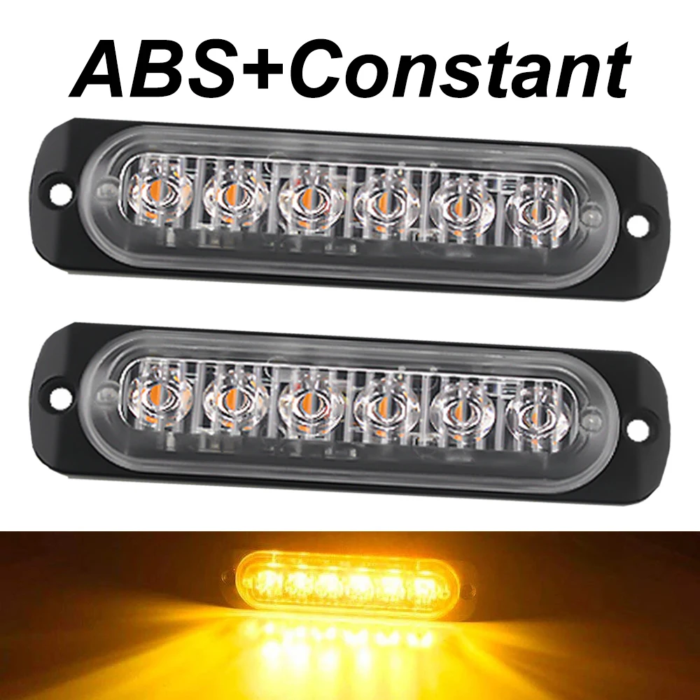 

2x Truck 12V 24V 6smd LED Constant Warning Light Grille Lightbar Car Beacon Lamp Amber Yellow White Red BlueTraffic Light ABS