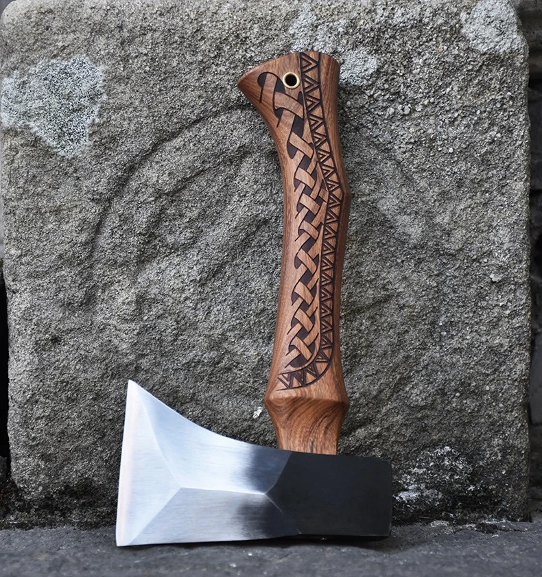 Hand-forged Rosewood Handle Engraved Anti-slip Bone-cutting Self-defense EDC Axe A Multi-functional Wood-chopping Tool view 3