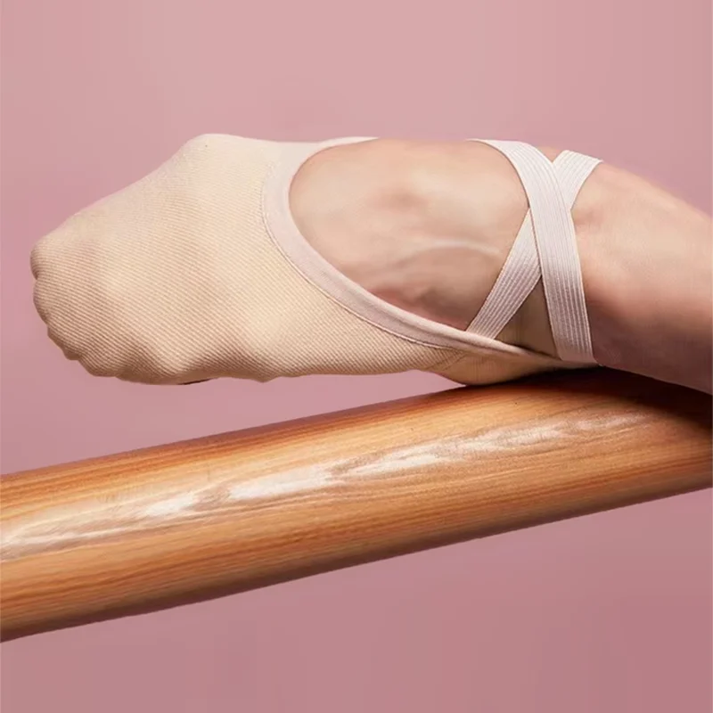 Bege adulto crianças crianças profissional lona ballet sapatos de dança yoga moderno professor prática gato garra toe sapato atacado