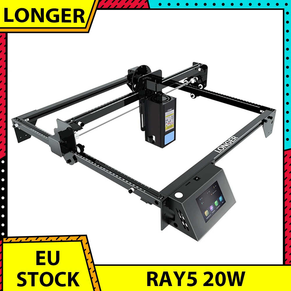 Graveur laser LONGER RAY5 20W, découpeur à focale fixe, spot laser 0,08*0,1 mm, écran tactile couleur, chipset 32 bits, zone de travail 375*375 mm