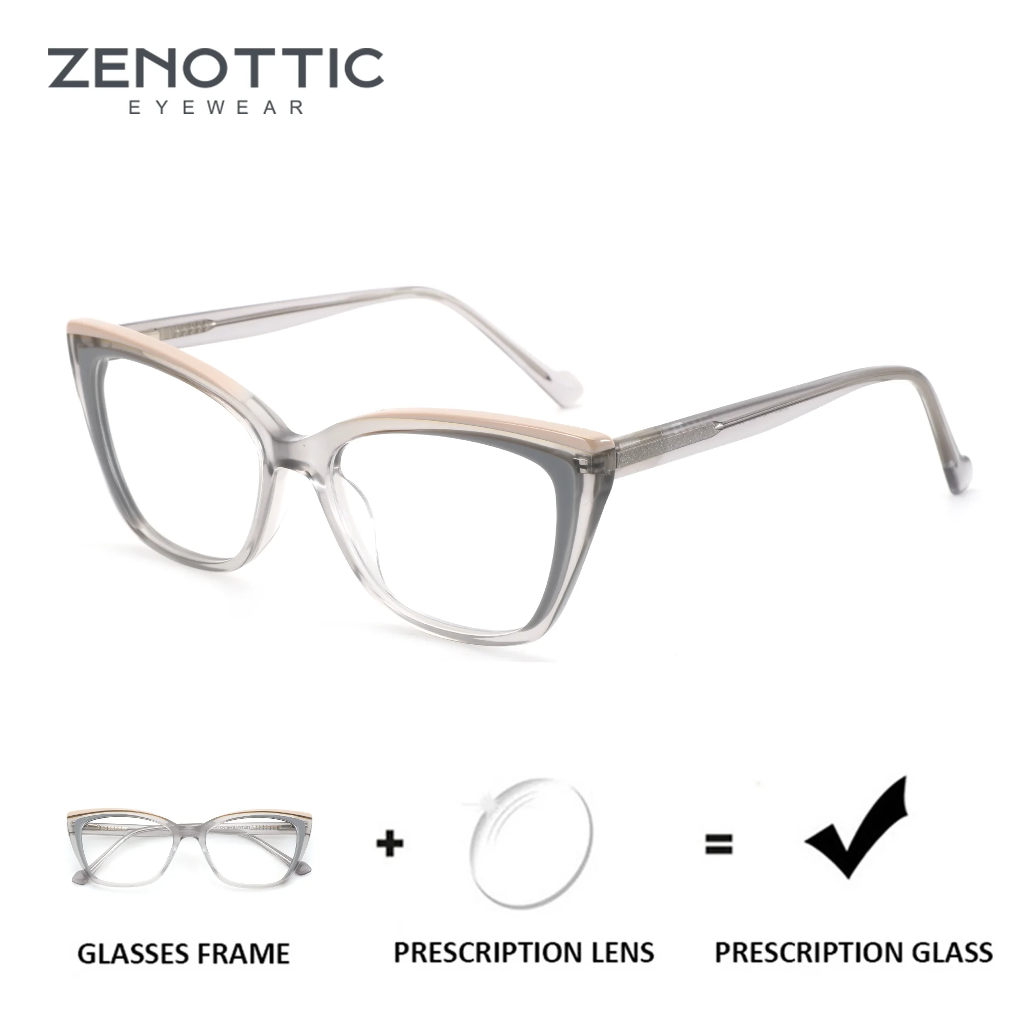 

ZENOTTIC（S Size）Handmade Acetate Graduated Progressive Multifocal Glasses Butterfly Myopia Photochromic Lenses Woman
