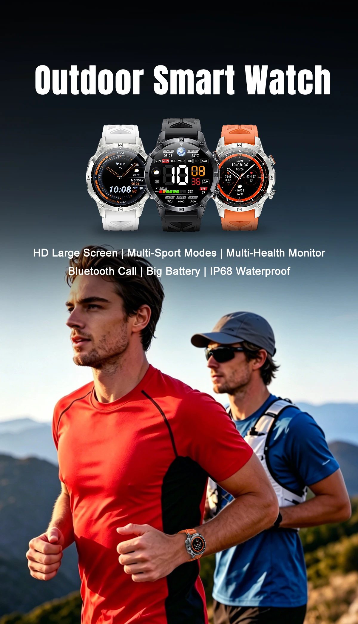 2026 neue 1400mAh Ultra-Langzeit-Standby-Smartwatch, speziell für Outdoor-Abenteuersportarten, drahtlose Kommunikation und Kompass entwickelt. – Detail 1