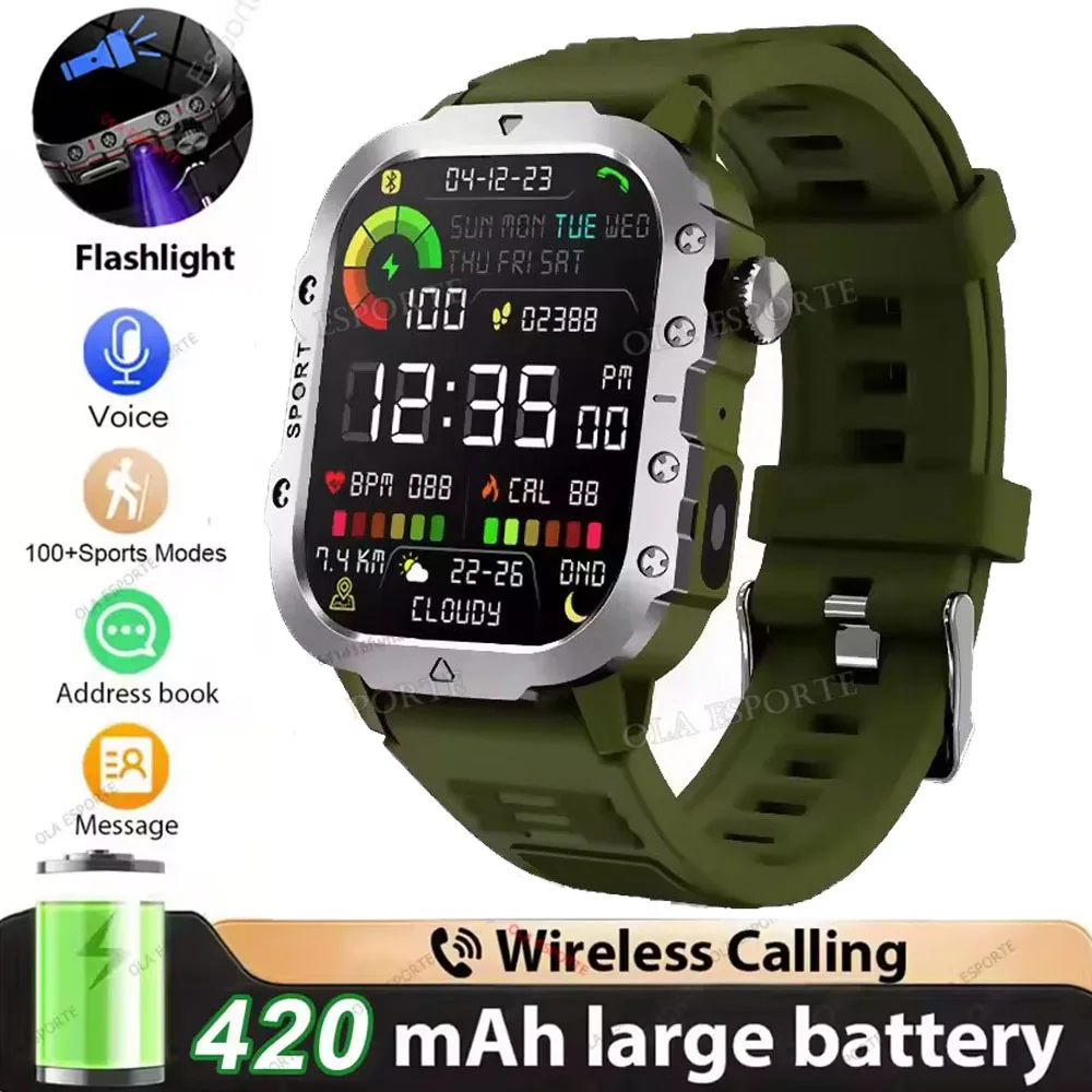 2026 Nieuwe Militaire kwaliteit Smart Horloge Mannen GPS Zaklamp 3ATM Waterdicht Horloge Bluetooth Oproep 100 + Sport Outdoor Smartwatch Pk MA27