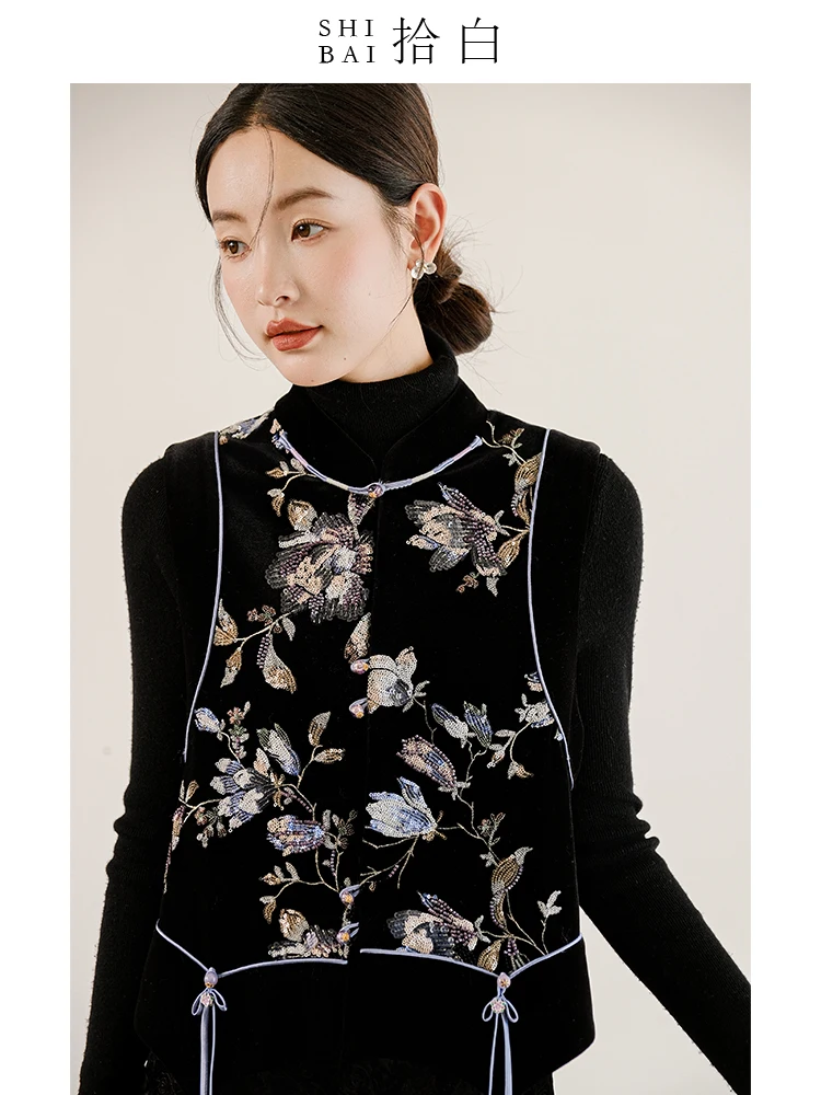 

Оригинальный дизайн ibai, новый китайский женский бархатный тюнет с вышивкой жемчуга, шелковый жилет, верхняя зимняя коллекция