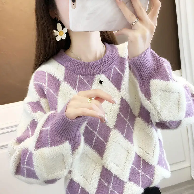 New Autumn Winter Women Fashion Versatile Christmas Sweater Casual Loose Western Style Lazy Medium Long Good Looking Knittedtops