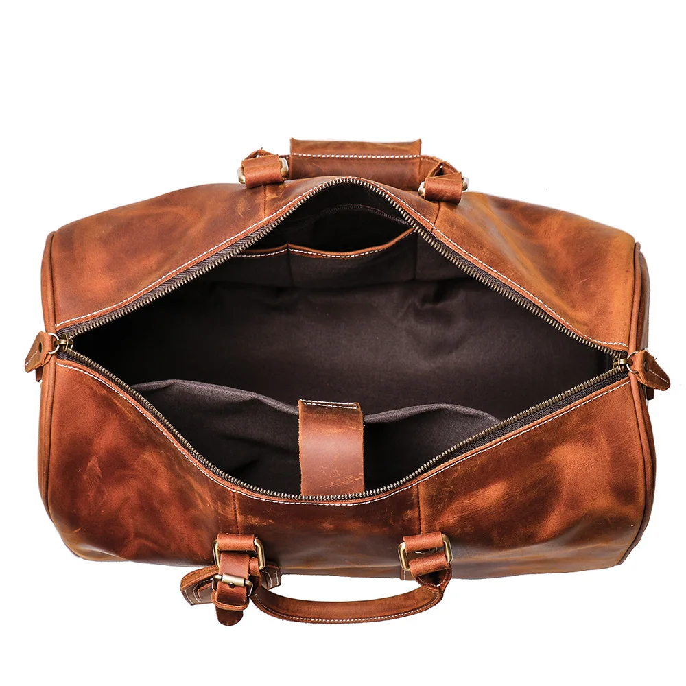 Imagem -05 - Duffle de Couro Vintage Masculino Bolsas de Bagagem de Mão de Curta Distância Weekend Fitness Mochila de Viagem Grande Bolsas Mensageiro