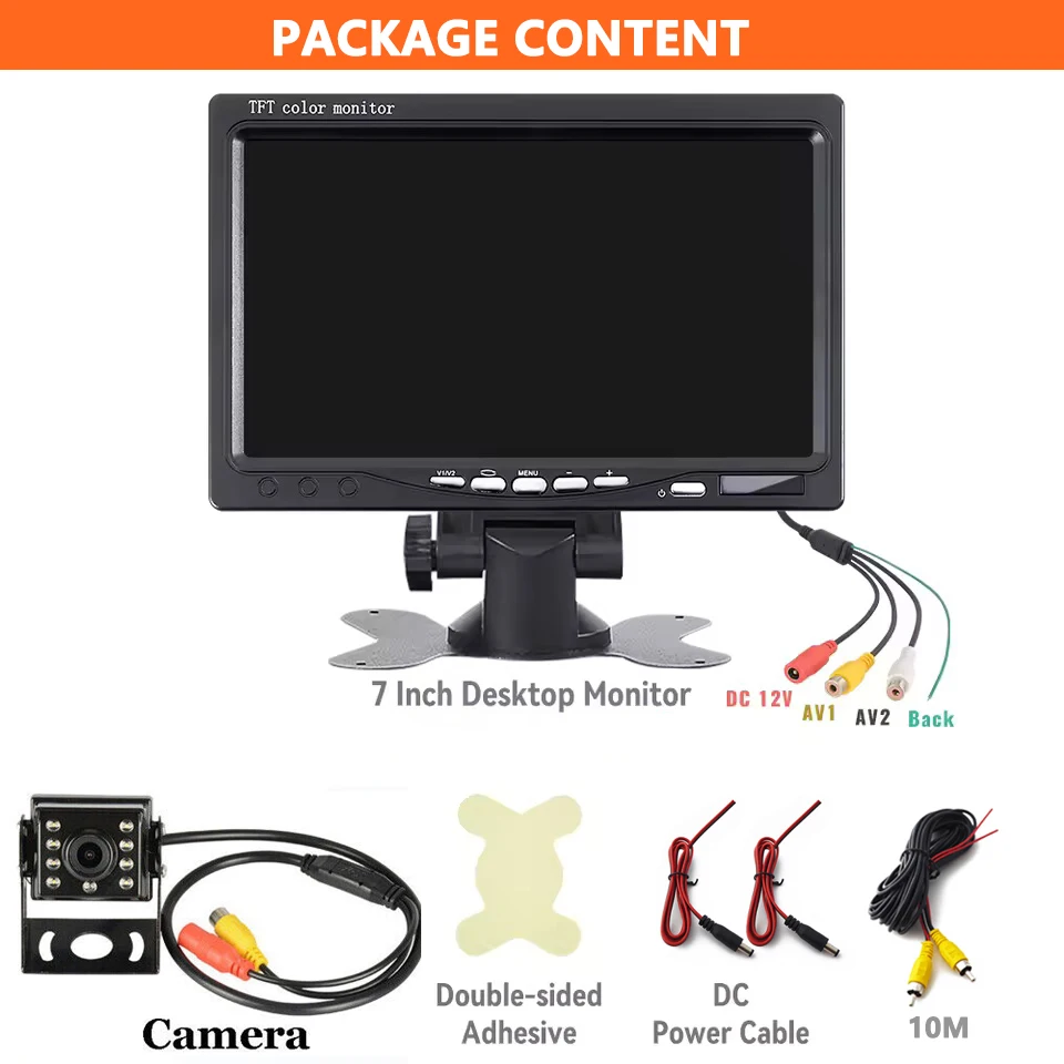 17.78cm HD TFT Color Monitor with 8LED Rear View Camera 10.0meter RCA Video Cable- Heavy Duty CCD, Easy Plug & Play Installation