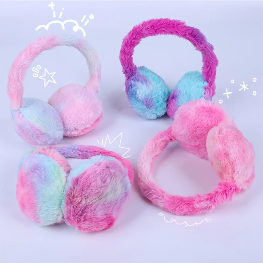 Orejeras suaves y cálidas para invierno, protección para los oídos, calentador de orejas grueso, anticongelante, teñido con lazo, Color arcoíris, orejeras esponjosas