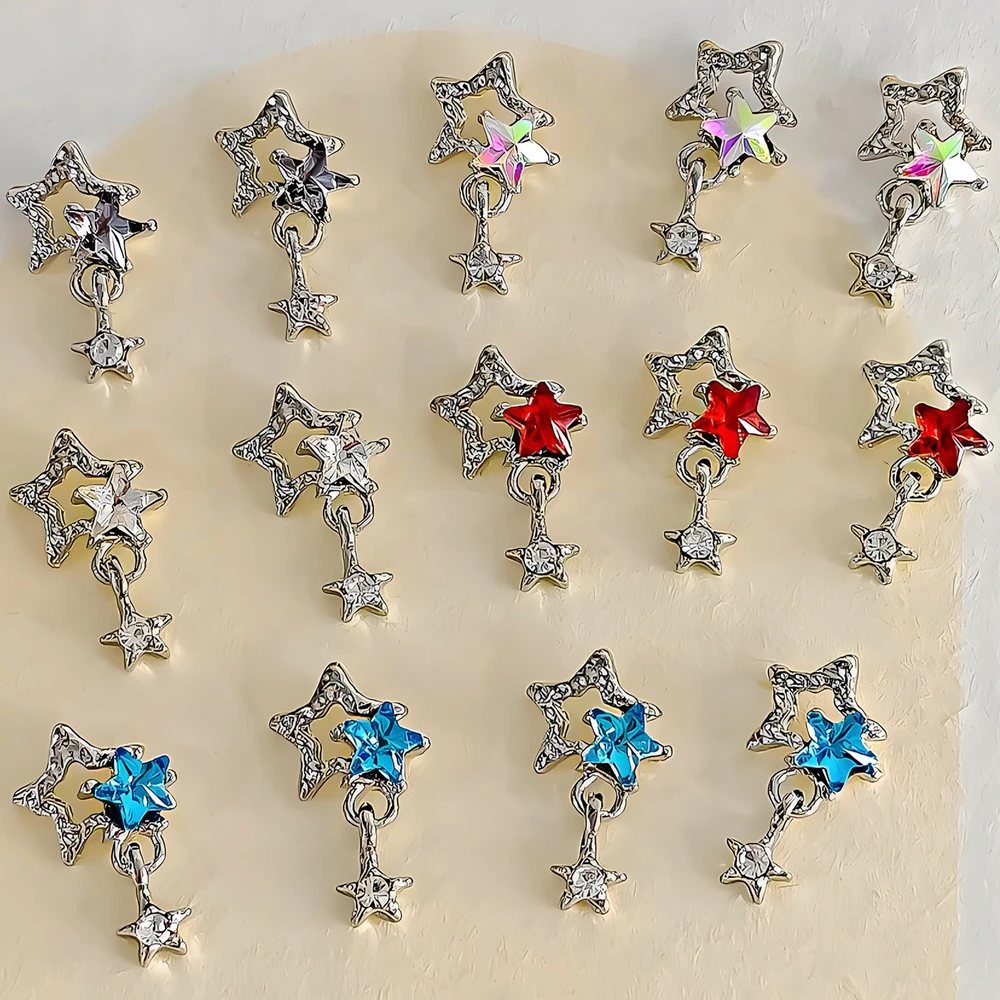 10 قطعة ثلاثية الأبعاد نجمة جوفاء مسمار الفن حجر الراين قلادة جالبة للحظ اكسسوارات أجزاء للأظافر الديكور تصميم مانيكير لوازم المواد
