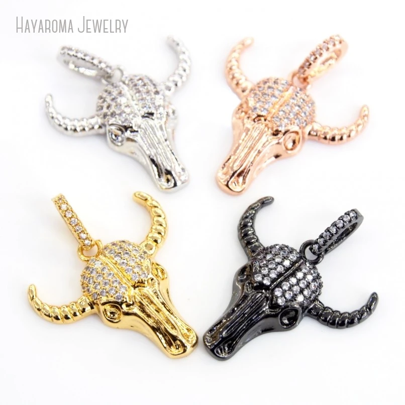 10Pcs Jewelry Pendant Animal Animals Ox Head Black Wholesale Copper Metal Clear Cubic Zirconia Charms PM17869