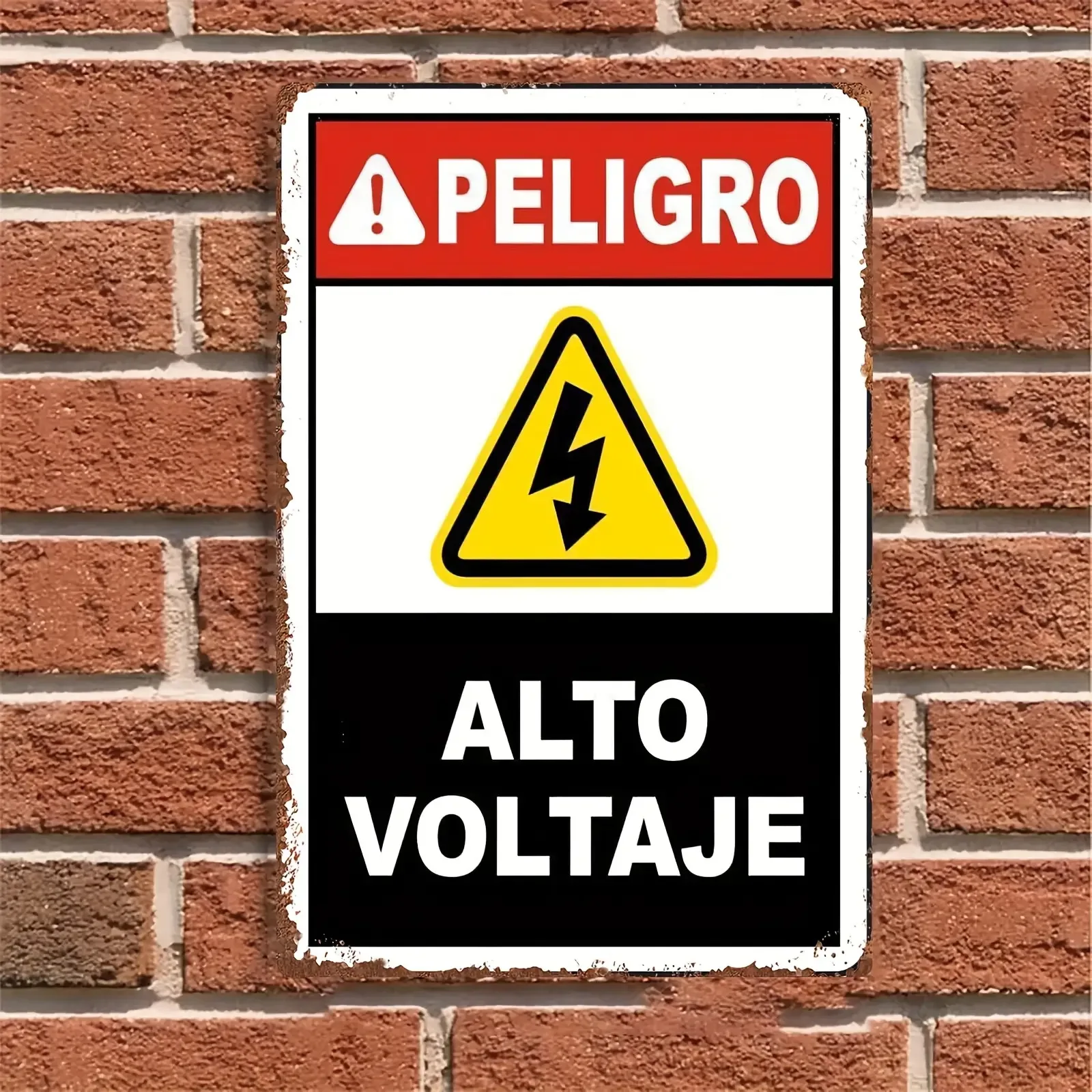 High Voltage Warning Sign - Metal Wall-Mounted Safety Sign with Spanish Caution Text & Bolt Design, for Electrical Rooms, Power
