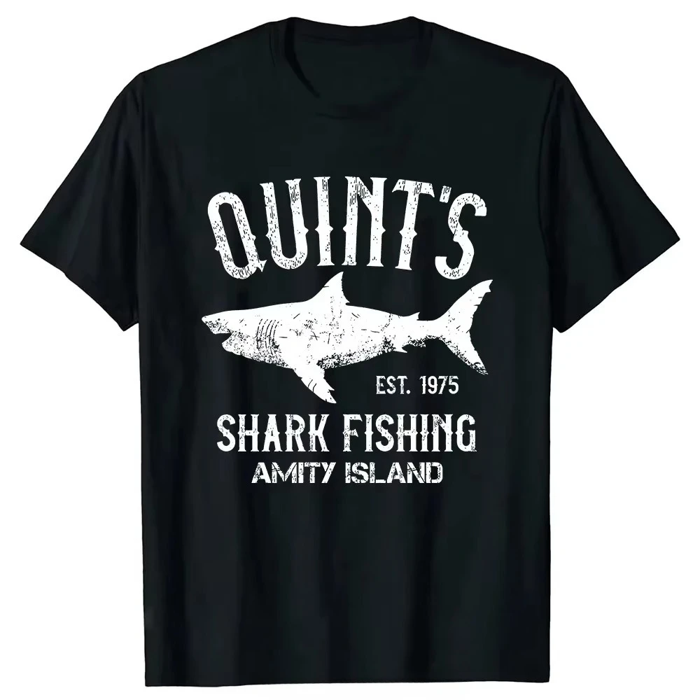 2026 Fashion Quints Shark JAWS Amity Island 1975 Navy T-shirt Men Clothing Casual Basic T Shirt Fitness Tshirt Tees Tops