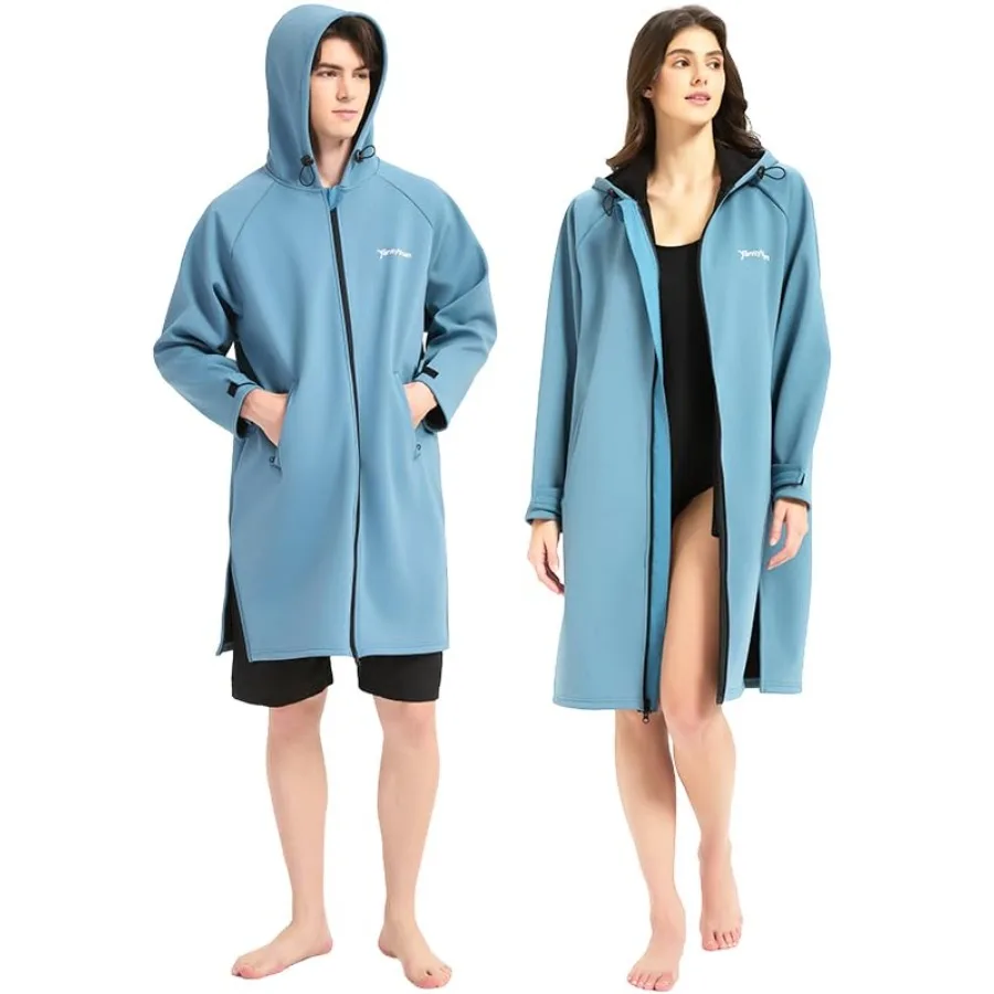 Waterproof Swimming Parka, Windproof Fleece Lined Surf Poncho Coat, Water Resistant Oversized Jacket for Swimming