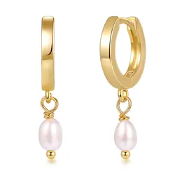 Shevalue Pearl Dangle Earrings for Women14K Gold Plated Small Hoops Fresh Water Pearl Drop Earring With 925 Sterling Silver Post
