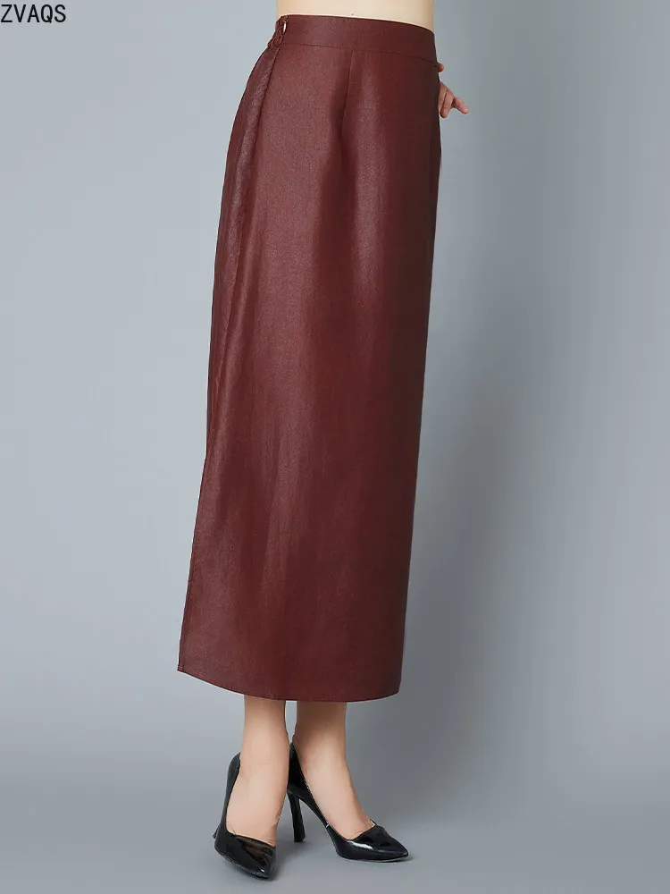 ZVAQS100% Mulberry Silk Women's Skirts Xiangyunsha Pencil Skirt Summer Tortoiseshell Pattern Slim Fit Long Skirt for Moms Юбка